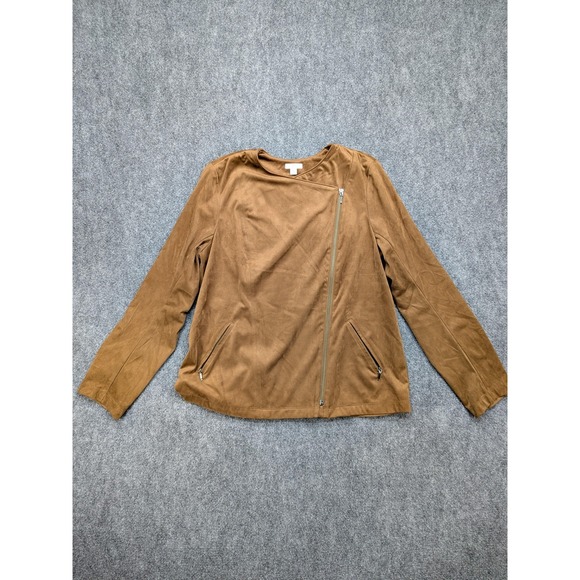 J Jill Jacket Womens Medium Faux Suede Asymmetrical Moto Zip Pockets Stretch - Picture 1 of 10